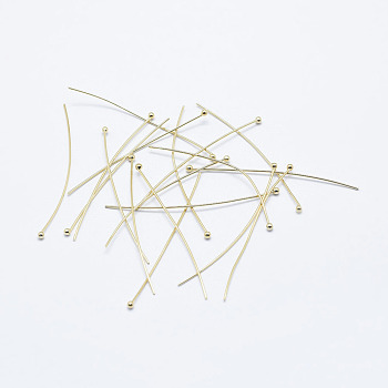 Brass Ball Head Pins, Long-Lasting Plated, Nickel Free, Real 18K Gold Plated, 45x0.6mm, 22 Gauge, Head: 1.8mm, 160pcs/bag