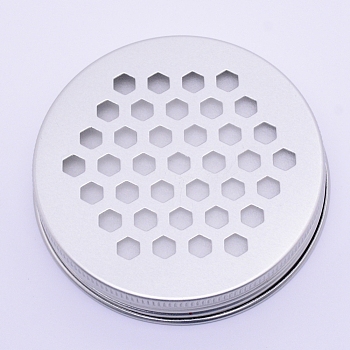 Aluminium Hollow Candle Lids, Candle Toppers, Flat Round with Honeycomb Pattern, Silver, 70x13mm, Inner Diameter: 66mm