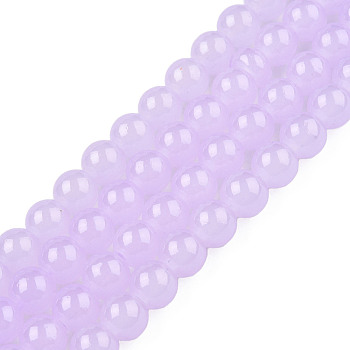 Imitation Jade Glass Beads Strands, Spray Painted, Round, Lilac, 8mm, Hole: 1.3~1.6mm, about 100pcs/strand, 31.4 inch