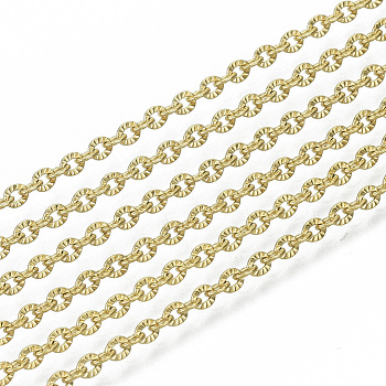 3.28 Feet 304 Stainless Steel Chains, Cable Chains, Link Chains, Textured, Golden, 2.5x2x0.3mm