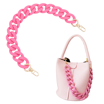 Acrylic Curban Chain Bag Straps, with Spring Gate Ring & Swivel Clasp, for Bag Replacement Accessories, Deep Pink, 46cm