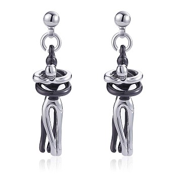 Hug Jewelry, Brass Embrace Couple Dangle Stud Earrings for Valentine's Day, Gunmetal & Platinum, 34.5x9.7mm, Pin: 0.7mm