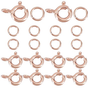 10Pcs 925 Sterling Silver Spring Ring Clasps, with 10Pcs Open Jump Rings, Rose Gold, 9x6x1.5mm, Hole: 3mm