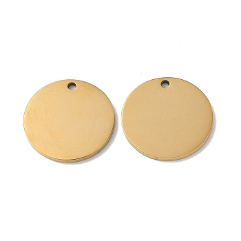 304 Stainless Steel Pendants, Stamping Blank Tag, Flat Round Charm, Real 18K Gold Plated, 19x1.3mm, Hole: 1.6mm
