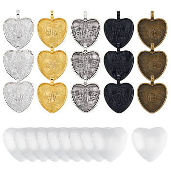 DIY Heart Blank Dome Alloy Pendant Making Kits, Mixed Color, 25~34x25~27.5x2.5~6.5mm