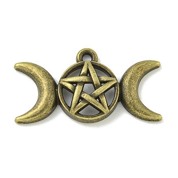 Tibetan Style Alloy Pendants, Lead Free & Cadmium Free, Flat Round with Star & Moo, Antique Bronze, 15.5x29.5x4.5mm, Hole: 1.6mm