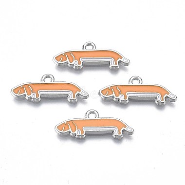 Platinum Dark Orange Dog Alloy+Enamel Pendants