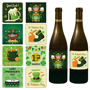 8 Sheets Saint Patrick's Day Theme Paper Self Adhesive Clover Label Stickers(PW-WG96365-01)-2