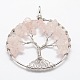 Arbre de vie rose naturelle fil de laiton de perles de quartz enveloppé gros pendentifs(KK-L136-01F-NR)-1