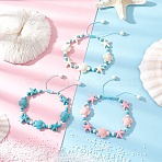 3Pcs 3 Styles Starfish & Turtle Synthetic Turquoise Beads Braided Bead Bracelets for Women, Mixed Color, Inner Diameter: 1-5/8~3-1/4 inch(4.1~8.3cm), 1pc/color(BJEW-JB12130)