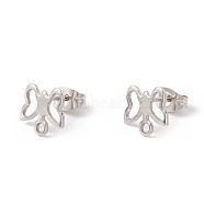 201 Stainless Steel Stud Earring Findings, with 304 Stainless Steel Pins, Horizontal Loops and Ear Nuts, Butterfly, Stainless Steel Color, 9x10mm, Hole: 1.4mm, Pin: 0.8mm(EJEW-A071-25P)