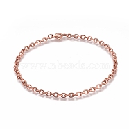 304 Stainless Steel Cable Chain Anklets, with Lobster Claw Clasp, Rose Gold, 9-7/8 inch(25cm)(AJEW-H100-01RG)