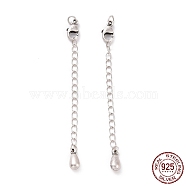 925 Sterling Silver Chain Extenders, with Lobster Claw Clasps & Charms, Teardrop, Antique Silver, 65x2.5mm, Hole: 2.4mm(STER-D036-40AS)