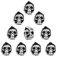 10Pcs Halloween 304 Stainless Steel Beads, Skull Head, Antique Silver, 13x10.5x9mm, Hole: 2mm(STAS-DC0008-83)