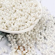 Glass Seed Beads, Opaque Colours Luster, Peanut, White, 5~6x2.5~3x3~3.5mm, Hole: 1~1.2mm, about 5000pcs/pound(SEED-L011-04A-21)