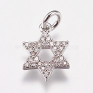 Brass Micro Pave Cubic Zirconia Charms, for Jewish, Star of David, Platinum, 13.5x10x2mm, Hole: 3mm(ZIRC-E145-56P)