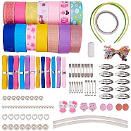 SUNNYCLUE DIY Hair Clip Kits, Ribbon Bowknot, with Iron Clips and Findings, Mixed Color, 100x0.6~2.5cm, about 28strands/set(DIY-SC0002-55)