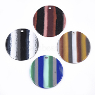 Resin Pendants, Flat Round, Stripe Pattern, Mixed Color, 30x1.5~2mm, Hole: 2mm(RESI-T022-07)