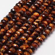 Natural Tiger Eye Beads Strands, Grade A, Faceted, Rondelle, 6x4mm, Hole: 1.2mm, 99pcs/strand, 15.7 inch(G-N0179-03-6x4mm)