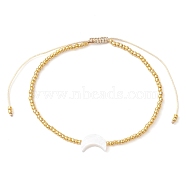 Natural Pearl & Seed Braided Bead Bracelets, Adjustable Bracelet, Moon, Wide: 2~8mm, Inner Diameter: 2~3-3/8 inch(5.2~8.7cm)(BJEW-JB09722-02)