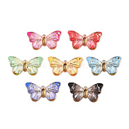 Printed Translucent Acrylic  Pendants, Golden Metal Enlaced, Butterfly, Mixed Color, 18.5x32x4.5mm, Hole: 1.4mm(OACR-T028-27A)