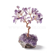 Natural Amethyst Tree Display Decoration, Druzy Amethyst Base Feng Shui Ornament for Wealth, Luck, Rose Gold Brass Wires Wrapped, 45~52x45~75x93~107mm(DJEW-G027-05RG-01)