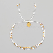 Handmade Dual-color Seed Beads Braided Bead Bracelets for Women, Gold & White, 11 inch(28cm)(UO2379-2)