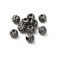 Pave Disco Ball Beads, Polymer Clay Rhinestone Beads, Grade A, Round, Jet Hematite, 6mm, Hole: 0.8mm(RB-Q195-A6mm-1)