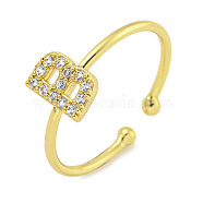 Rack Plating Brass Open Cuff Rings for Women, with Cubic Zirconia, Cadmium Free & Lead Free, Long-Lasting Plated, Letter, Letter B, Inner Diameter: 17.5mm, Letter: 8x5mm(RJEW-F162-02G-B)