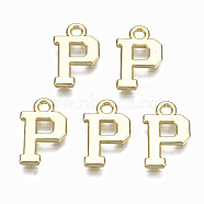 Alloy Charms, Cadmium Free & Nickel Free & Lead Free, Alphabet, Real 16K Gold Plated, Letter.P, 14x9x1mm, Hole: 1.6mm(PALLOY-Q441-025P-NR)