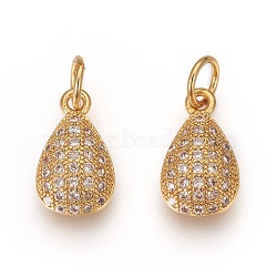 Brass Pendants, with Micro Pave Cubic Zirconia, teardrop, Clear, Golden, 12x7.5x3.5mm, Hole: 3.5mm(KK-O120-03G)