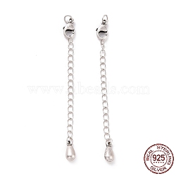 925 Sterling Silver Chain Extenders, with Lobster Claw Clasps & Charms, Teardrop, Antique Silver, 65x2.5mm, Hole: 2.4mm(STER-D036-40AS)