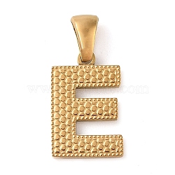 PVD Vacuum Plating 304 Stainless Steel Pendants, Golden, Letter Charm, Letter E, 17x11x1.5mm, Hole: 5x3mm(STAS-Z072-01G-E)