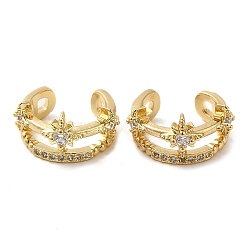 Rack Plating Brass Micro Pave Cubic Zirconia Star Cuff Earrings, Non Piercing Earrings, Cadmium Free & Lead Free, Real 18K Gold Plated, 14.5x13.5x7.5mm(EJEW-E290-11G)