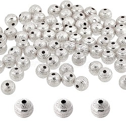 100Pcs Textured Round Brass Beads, Silver, 8mm, Hole: 1.2mm(KK-SC0003-39)