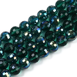 Transparent Electroplate Glass Beads Strands, Faceted, Round, Dark Slate Gray, 9~10mm, Hole: 1.3mm, about 63~68pcs/strand, 24.41~25.43''(62~64.6cm)(EGLA-N002-31-H13)