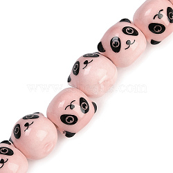 Handmade Porcelain Beads Strands, Panda, Pink, 12x11.5x11mm, Hole: 2mm, about 28pcs/strand, 12.40''(31.5cm)(PORC-P029-02D)