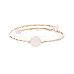 Natural Rose Quartz Round Beaded Bangle, Steel Memory Wire Torque Bangle for Women, Golden, Inner Diameter: 2-1/4 inch(5.7cm)(BJEW-JB07840-01)