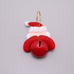 Christmas Theme Santa Claus Cloth Pendant Decorations, with Metal Bells, Red, 135mm(HJEW-SZC0004-09)