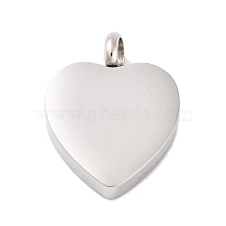 Non-Tarnish 304 Stainless Steel Urn Ashes Pendants, Heart, Stainless Steel Color, 25x20x6mm(BOTT-PW0001-100A)