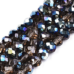 Electroplate Transparent Glass Beads Strands, Half Multi-color Plated, Faceted, Rondelle, Tan, 8x6mm, Hole: 1mm, about 63~65pcs/strand, 39~40cm(EGLA-A034-T8mm-Q20)