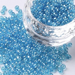 Glass Seed Beads, Trans. Colours Lustered, Round, Light Cyan, 3mm, Hole: 1mm, about 10000pcs/pound(SEED-A006-3mm-103)