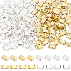 Elite 160Pcs 2 Colors Electroplated Non-magnetic Synthetic Hematite Multi-Strand Links, 2-Hole Seed Beads, Grade AA, Rectangle, Long-Lasting Plated, Real 24K Gold Plated & 925 Sterling Silver Plated , 4.5x2x2.5mm, Hole: 1mm, 80pcs/color(G-PH0001-96)