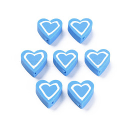 Handmade Polymer Clay Beads, Heart, Deep Sky Blue, 8.5~9x8.5~10x4mm, Hole: 1.4~1.6mm(CLAY-T019-10G)