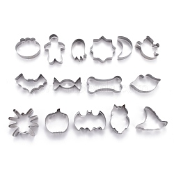 Stainless Steel Halloween Theme Mixed Pattern Cookie Candy Food Cutters Molds, for DIY, Kitchen, Baking, Kids Birthday Party Supplies Favors, Stainless Steel Color, 75x32x20mm, 15pcs/Set(DIY-H142-15P)