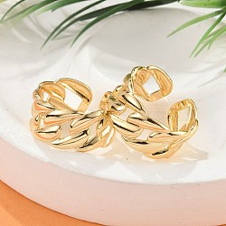 Brass Cuff Rings for Women, Curb Chain Shape, Real 18K Gold Plated, 9.5mm, Inner Diameter: Adjustable(RJEW-B119-13G)