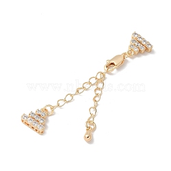 Brass Micro Pave Cubic Zirconia Chain Extender with Glass, Real Platinum Plated Necklace Layering Clasps, with Lobster Claw Clasps, Triangle, Real 18K Gold Plated, 69mm(KK-U052-20G)