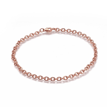 304 Stainless Steel Cable Chain Anklets, with Lobster Claw Clasp, Rose Gold, 9-7/8 inch(25cm)