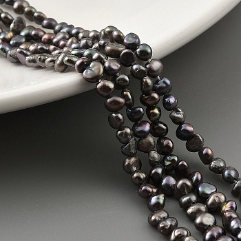 Dyed Natural Cultured Freshwater Pearl Beads Strands, Two Sides Polished, Grade A, Black, 2~3mm, Hole: 0.5mm, about 53pcs/strand, 7.09''(18cm)