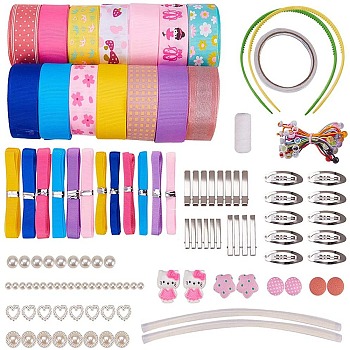 SUNNYCLUE DIY Hair Clip Kits, Ribbon Bowknot, with Iron Clips and Findings, Mixed Color, 100x0.6~2.5cm, about 28strands/set